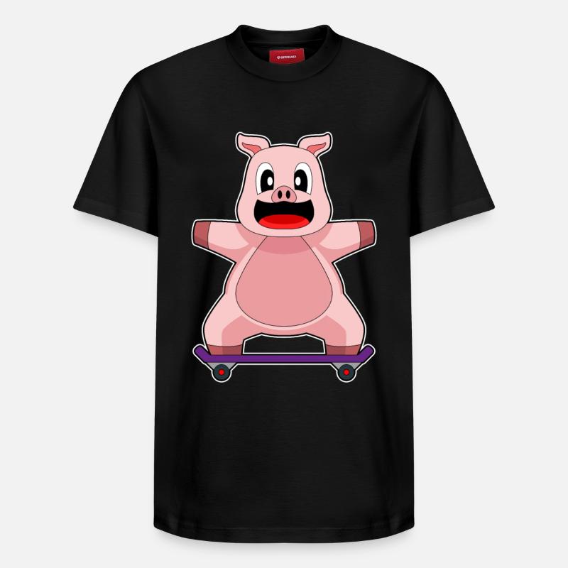 Pig Skater Skateboard - T-shirt unisexe décontracté en coton Supima – de SPREAD - noir