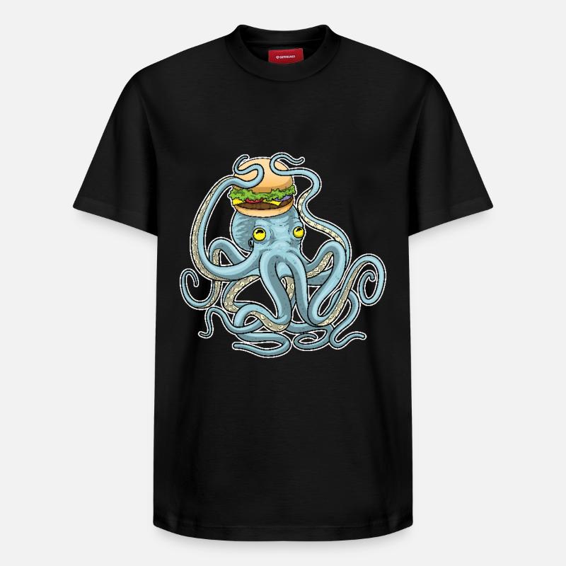 Krake Cheeseburger - Relaxed Unisex Supima Cotton T-Shirt – von SPREAD - Schwarz