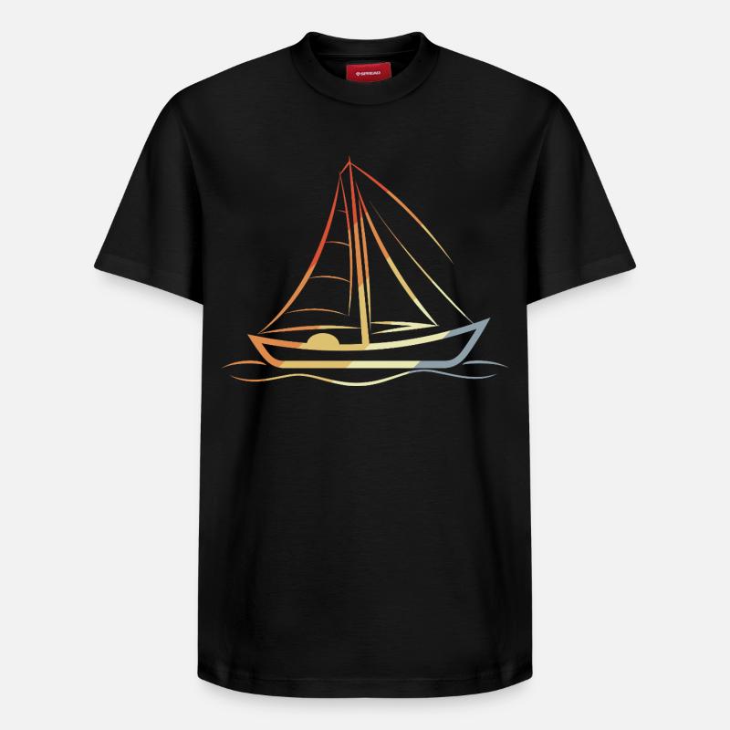 Voilier rétro dessin au trait - T-shirt unisexe décontracté en coton Supima – de SPREAD - noir