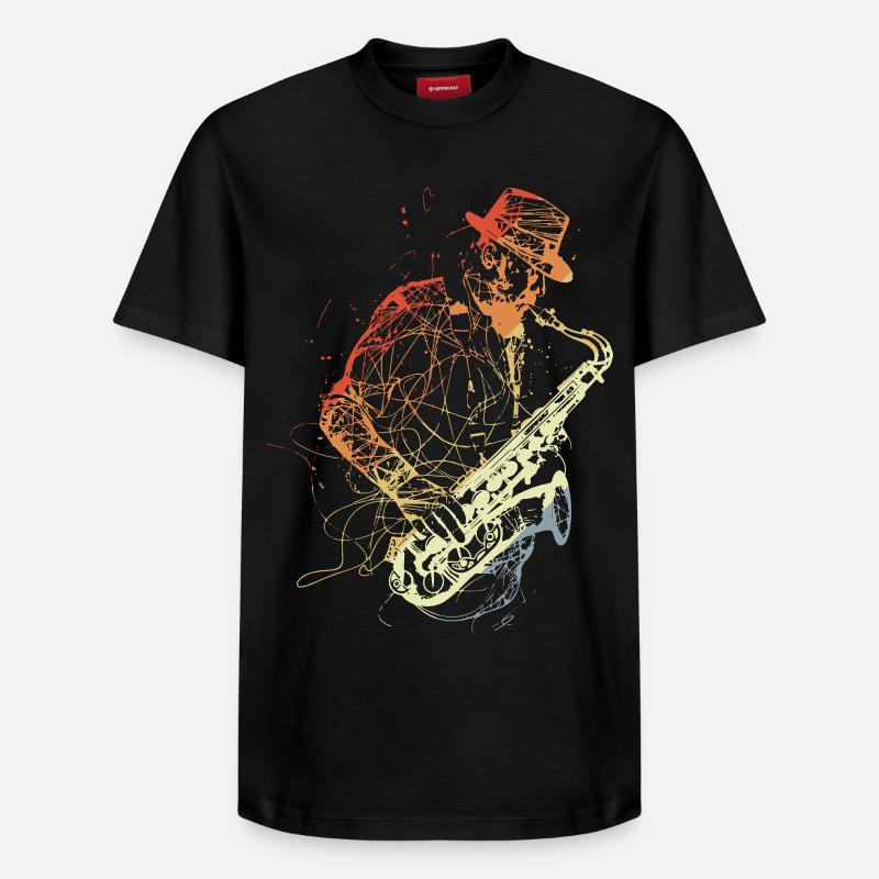 Dessin de saxophone rétro - T-shirt unisexe décontracté en coton Supima – de SPREAD - noir