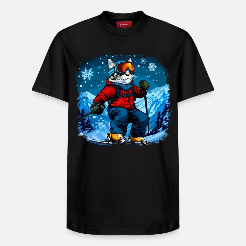 Katzen Ski - Relaxed Unisex Supima Cotton T-Shirt – von SPREAD - Schwarz