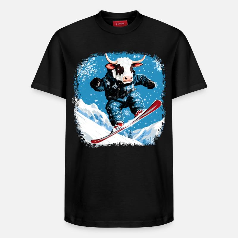 Snowboard Kühe - Relaxed Unisex Supima Cotton T-Shirt – von SPREAD - Schwarz