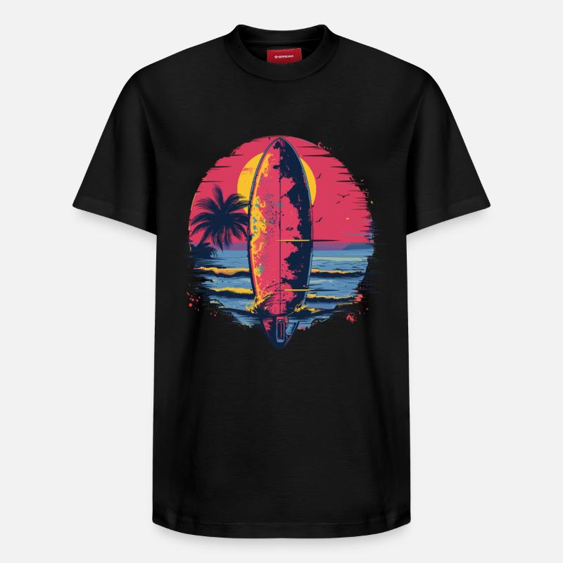 Surfboard Synthwave - Relaxed Unisex Supima Cotton T-Shirt – by SPREAD - black