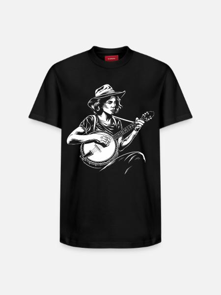 Banjo Player Sketch - Relaxed Unisex Supima Cotton T-Shirt – by SPREAD - black