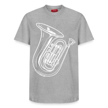 Tuba Drawing - Relaxed Unisex Supima Cotton T-Shirt – by SPREAD - heather grey - Front - AI Model Female 172 dark (172cm) & AI Model Male 185 dark (185cm)