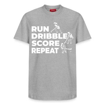 Field hockey players - Relaxed Unisex Supima Cotton T-Shirt – by SPREAD - heather grey - Front - AI Model Female 172 dark (172cm) & AI Model Male 185 dark (185cm)
