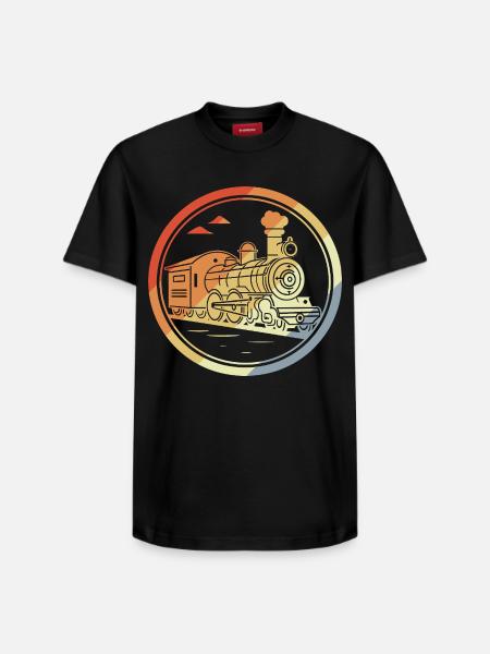 Locomotive Sketch Retro Style - Relaxed Unisex Supima Cotton T-Shirt – by SPREAD - black