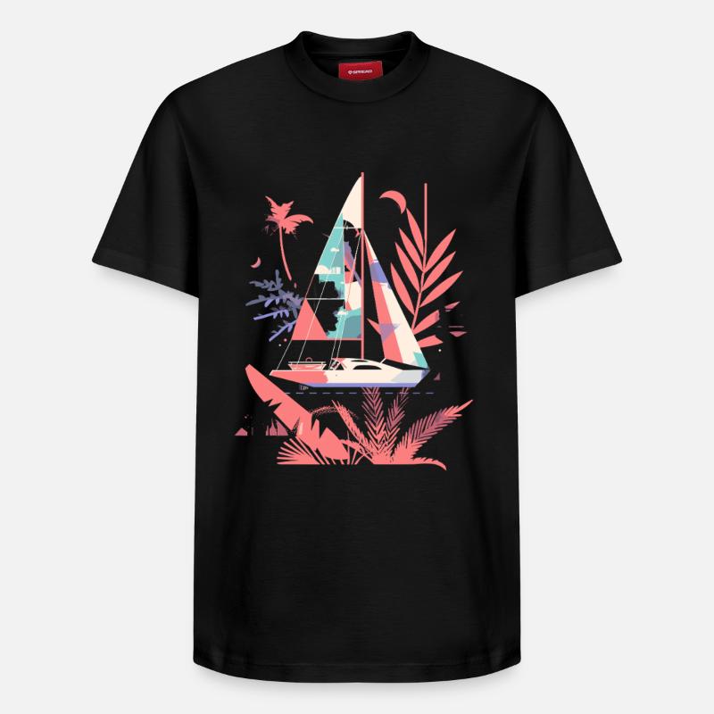 voilier style dessin animé - T-shirt unisexe décontracté en coton Supima – de SPREAD - noir