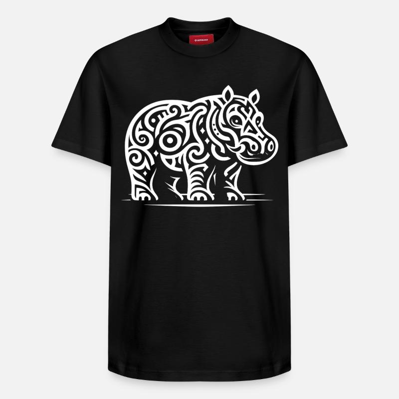 Hippopotame tribal - T-shirt unisexe décontracté en coton Supima – de SPREAD - noir