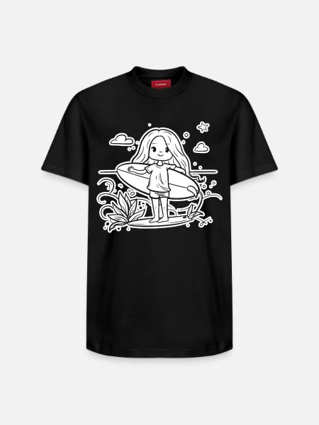 Surfeuse fille dessin animé - T-shirt unisexe décontracté en coton Supima – de SPREAD - noir