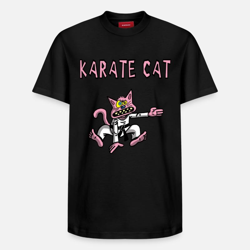 Karaté et chat rose - T-shirt unisexe décontracté en coton Supima – de SPREAD - noir