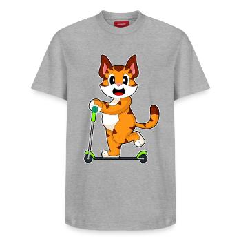 Trottinette Tiger - T-shirt unisexe décontracté en coton Supima – de SPREAD - gris chiné - Devant - AI Model Female 172 dark (172cm) & AI Model Male 185 dark (185cm)