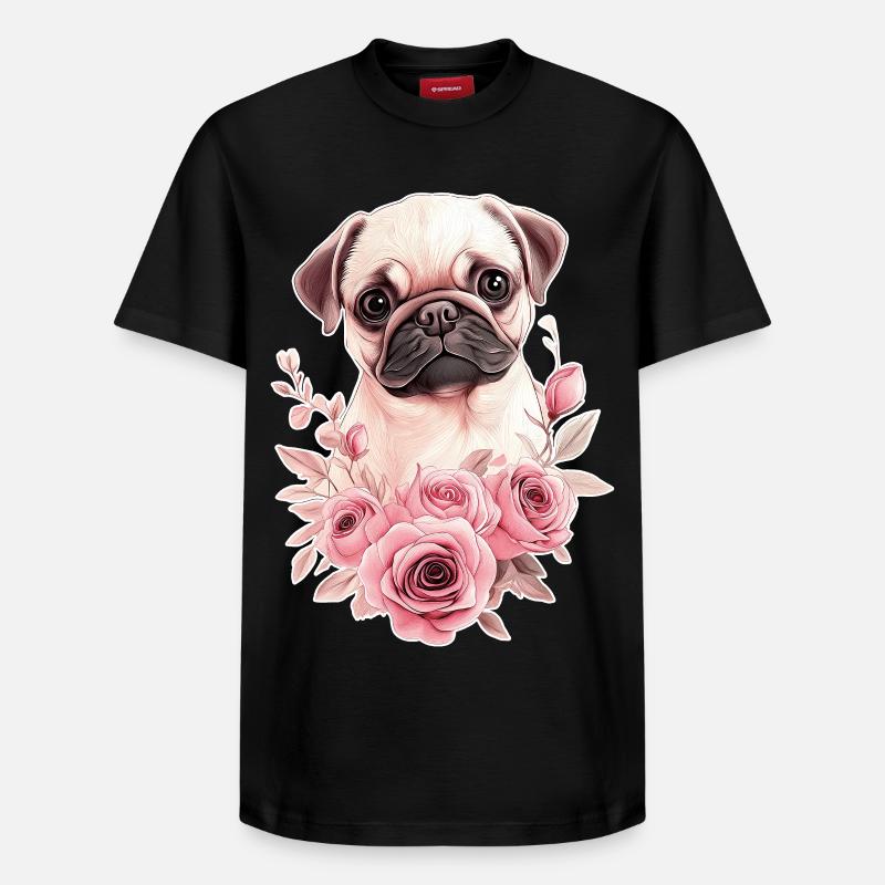 Carlin avec des fleurs - T-shirt unisexe décontracté en coton Supima – de SPREAD - noir