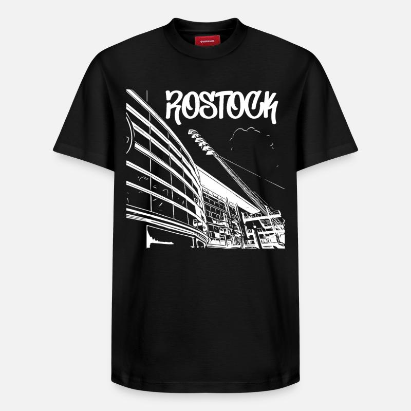 Rostock Skyline Stadionblick - Relaxed Unisex Supima Cotton T-Shirt – von SPREAD - Schwarz