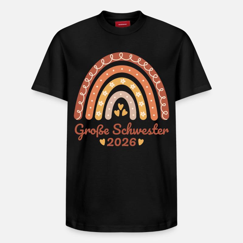 Große Schwester 2026 Regenbogen - Relaxed Unisex Supima Cotton T-Shirt – von SPREAD - Schwarz