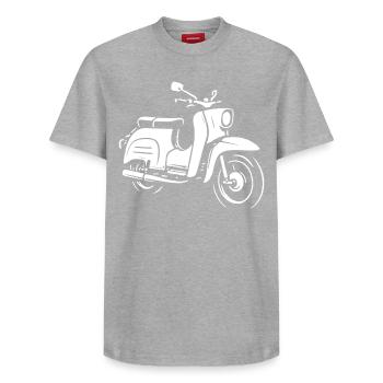 Two-stroke legend - Relaxed Unisex Supima Cotton T-Shirt – by SPREAD - heather grey - Front - AI Model Female 172 dark (172cm) & AI Model Male 185 dark (185cm)