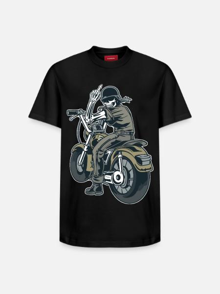 Motocyklista Pierdol się Prowokacja Szkielet - T-shirt unisex o luźnym kroju z bawełny Supima – marki SPREAD - czarny
