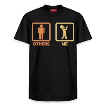 Figurine allumette trompette - T-shirt unisexe décontracté en coton Supima – de SPREAD - noir - Devant - AI Model Female 172 light (172cm) & AI Model Male 178 light (178cm)