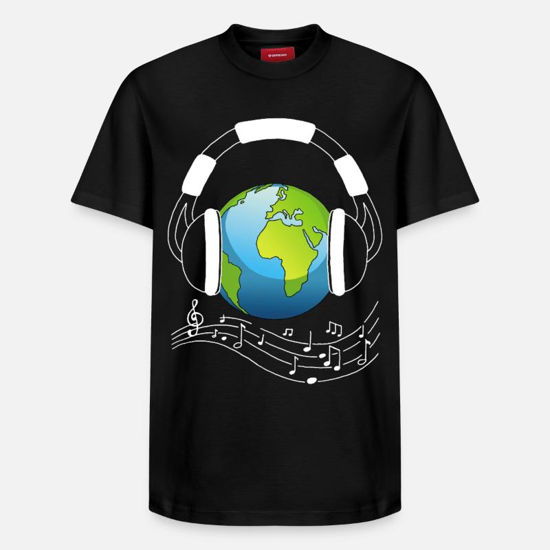 Planet Erde und Musik - Relaxed Unisex Supima Cotton T-Shirt – von SPREAD - Schwarz
