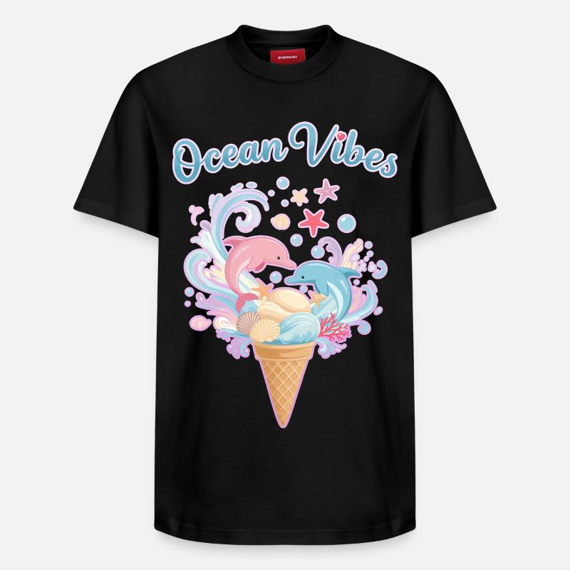 Eiscreme & Delfine Design 🍦🐬🐬 - Relaxed Unisex Supima Cotton T-Shirt – von SPREAD - Schwarz