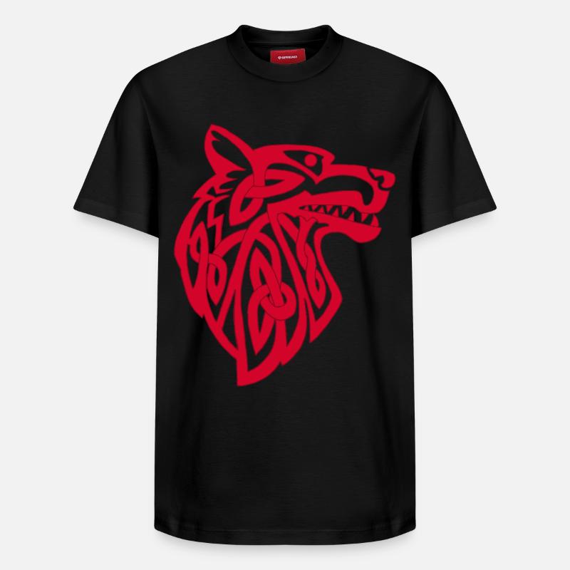 Loup rouge viking - T-shirt unisexe décontracté en coton Supima – de SPREAD - noir