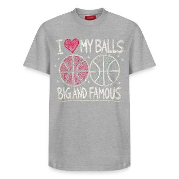 Ich liebe meine Bälle groß und berühmtes Basketball-Design - Relaxed Unisex Supima Cotton T-Shirt – von SPREAD - Grau meliert - Vorne - AI Model Female 172 dark (172cm) & AI Model Male 185 dark (185cm)