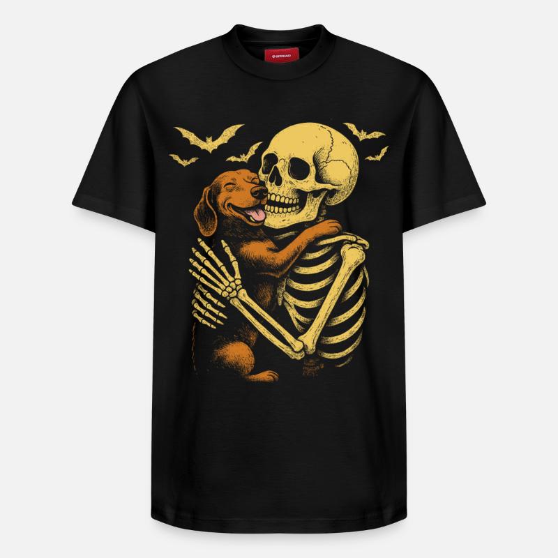 Halloween Mignon Squelette Câlin Teckel - T-shirt unisexe décontracté en coton Supima – de SPREAD - noir