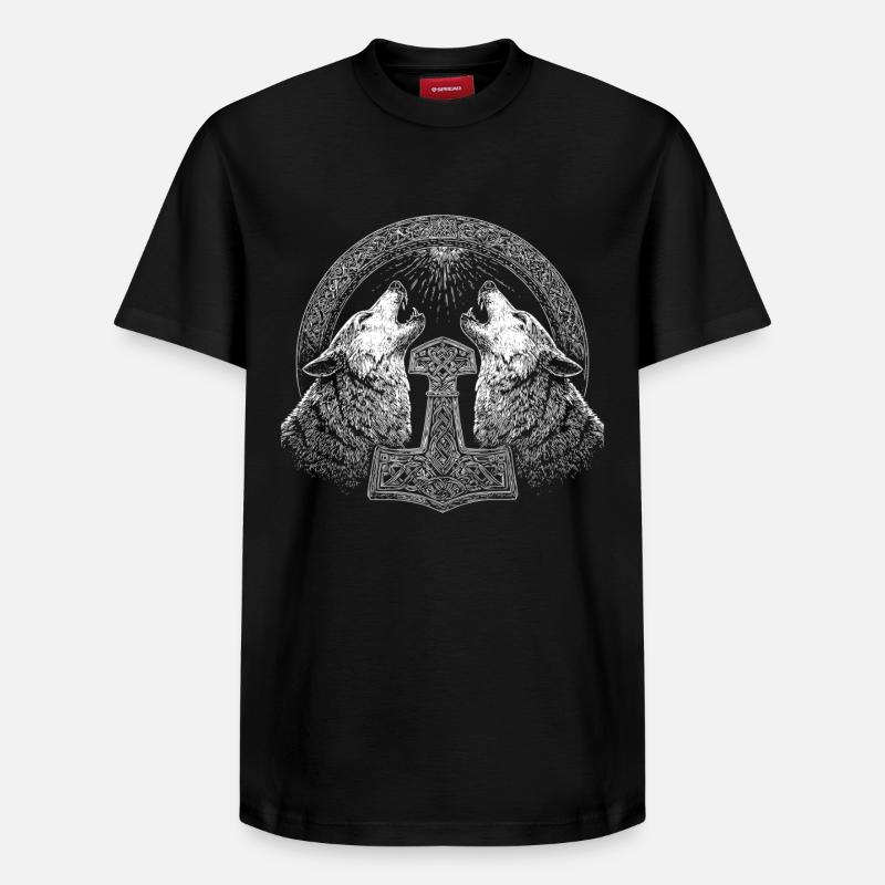 Wolf Thor Hammer Wikinger - Relaxed Unisex Supima Cotton T-Shirt – von SPREAD - Schwarz