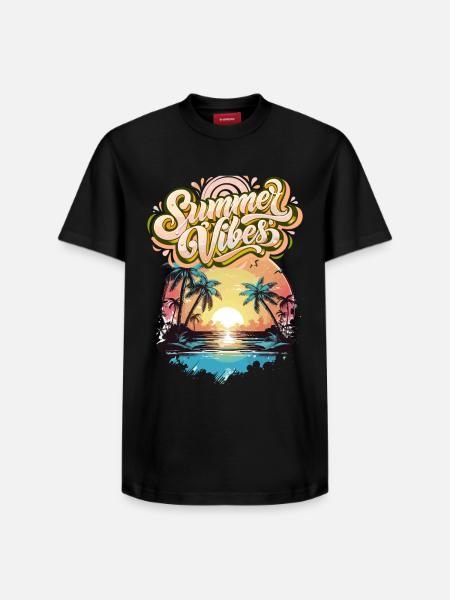Summer Mood Palm Trees Sunset - Relaxed Unisex Supima Cotton T-Shirt – by SPREAD - black