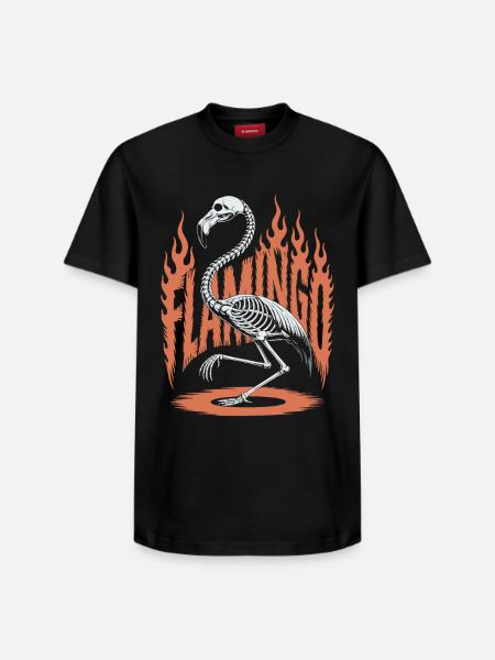 Flamingo Flames Skeleton Halloween - Relaxed Unisex Supima Cotton T-Shirt – by SPREAD - black