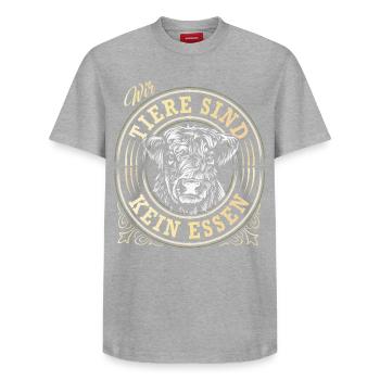 Tiere sind kein Essen - Tierschutz - Tierfreund - Relaxed Unisex Supima Cotton T-Shirt – von SPREAD - Grau meliert - Vorne - AI Model Female 172 dark (172cm) & AI Model Male 185 dark (185cm)