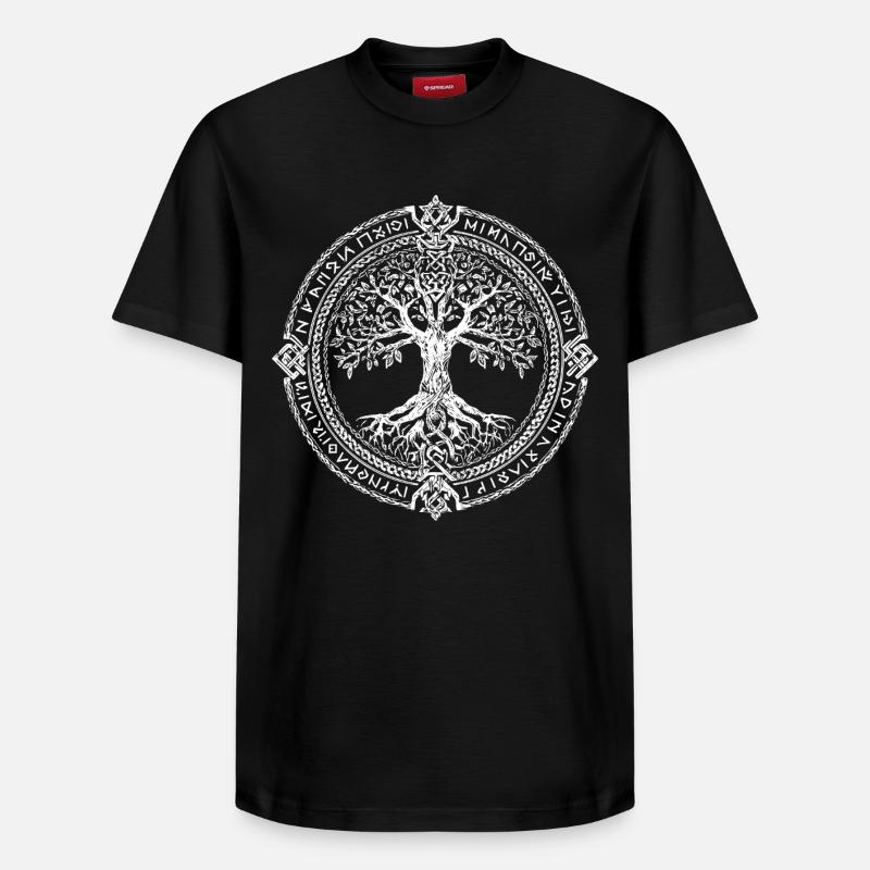 Baum des Lebens Symbol Runen Wikinger - Relaxed Unisex Supima Cotton T-Shirt – von SPREAD - Schwarz