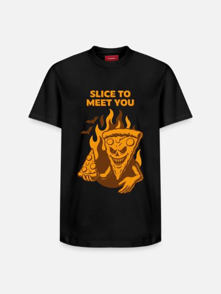 Devilish Pizza - Slice to meet you - Relaxed Unisex Supima Cotton T-Shirt – by SPREAD - black