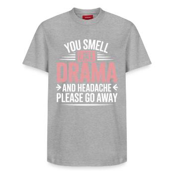 You Smell Like Drama And A Headache Please Go Away - Relaxed Unisex Supima Cotton T-Shirt – by SPREAD - heather grey - Front - AI Model Female 172 dark (172cm) & AI Model Male 185 dark (185cm)