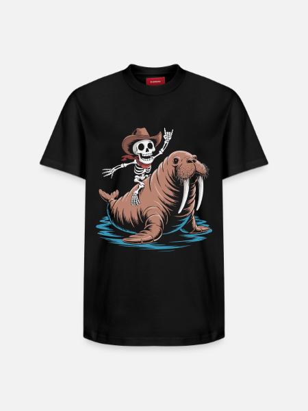 Skeleton cowboy on walrus - Relaxed Unisex Supima Cotton T-Shirt – by SPREAD - black