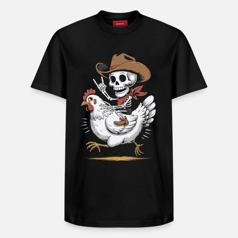 Cow-boy squelette sur poule - T-shirt unisexe décontracté en coton Supima – de SPREAD - noir