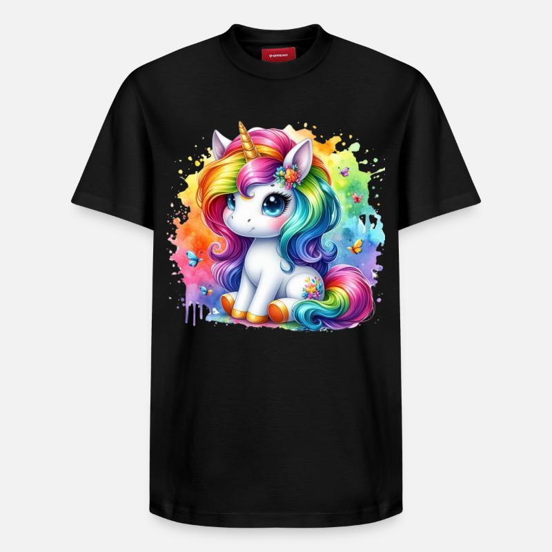 Regenbogen Einhorn Aquarell - Relaxed Unisex Supima Cotton T-Shirt – von SPREAD - Schwarz