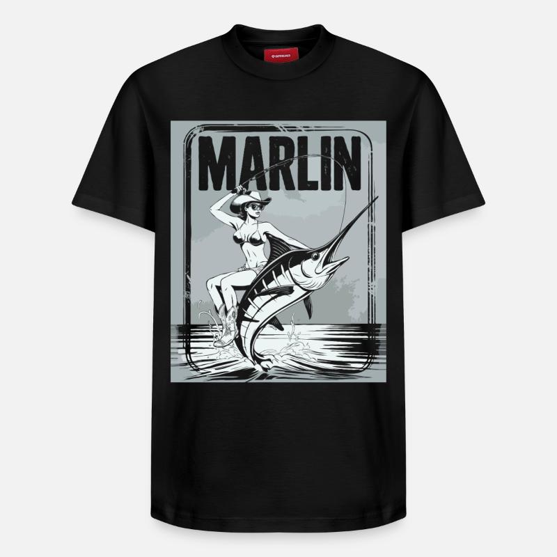 Marlin Pêcheuse Rétro - T-shirt unisexe décontracté en coton Supima – de SPREAD - noir
