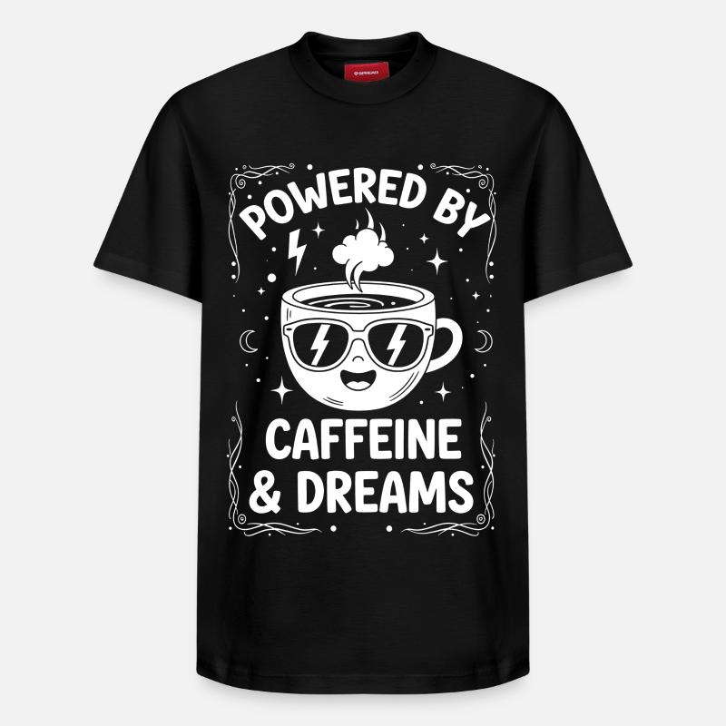 Koffein und Träume Design - Relaxed Unisex Supima Cotton T-Shirt – von SPREAD - Schwarz