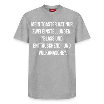 Grille-pain disant Retro Typo - T-shirt unisexe décontracté en coton Supima – de SPREAD - gris chiné - Devant - AI Model Female 172 dark (172cm) & AI Model Male 185 dark (185cm)