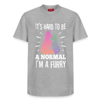 It's Hard To Be A Normal I'm A Furry - Relaxed Unisex Supima Cotton T-Shirt – by SPREAD - heather grey - Front - AI Model Female 172 dark (172cm) & AI Model Male 185 dark (185cm)