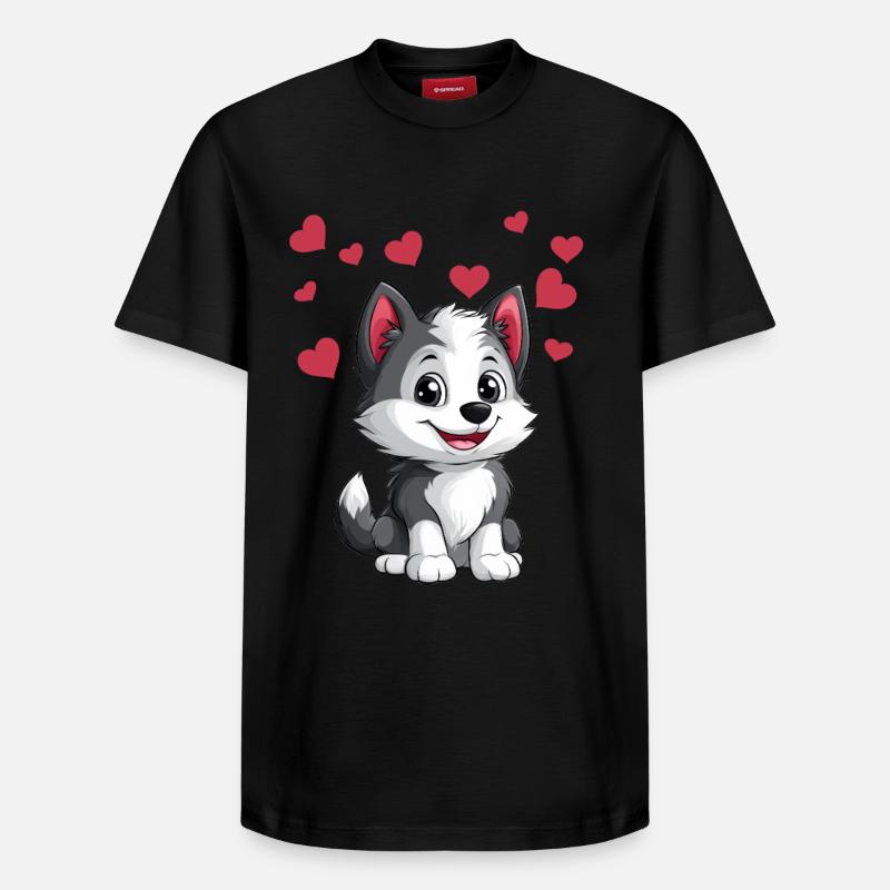 Mignon husky avec des cœurs - T-shirt unisexe décontracté en coton Supima – de SPREAD - noir