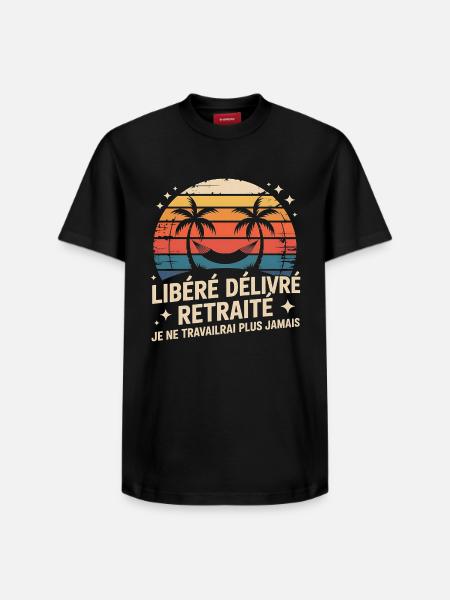 Retraité Libre Palm Sunset - T-shirt unisexe décontracté en coton Supima – de SPREAD - noir