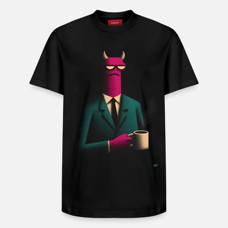 Démon en costume avec café - T-shirt unisexe décontracté en coton Supima – de SPREAD - noir