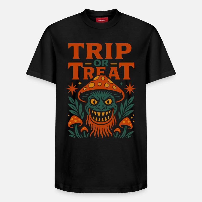 Trip oder Treat Psychedelisches Pilzmonster - Relaxed Unisex Supima Cotton T-Shirt – von SPREAD - Schwarz