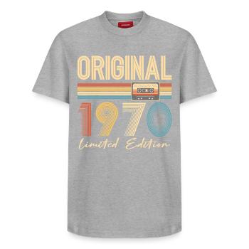 55. Geburtstag 55 Jahre Original 1970 - Relaxed Unisex Supima Cotton T-Shirt – von SPREAD - Grau meliert - Vorne - AI Model Female 172 dark (172cm) & AI Model Male 185 dark (185cm)