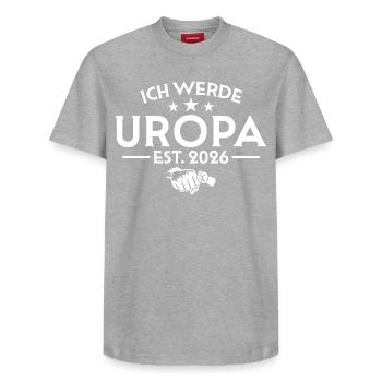 Je serai arrière-grand-père en 2026 - annonce de grossesse - T-shirt unisexe décontracté en coton Supima – de SPREAD - gris chiné - Devant - AI Model Female 172 dark (172cm) & AI Model Male 185 dark (185cm)