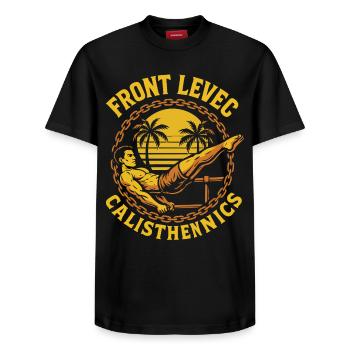Front Levec Calisthenics Fitness Gym Entraînement - T-shirt unisexe décontracté en coton Supima – de SPREAD - noir - Devant - AI Model Female 172 light (172cm) & AI Model Male 178 light (178cm)