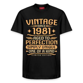 Vintage 1981 Jahrgang geboren - 45 Jahre alt - Relaxed Unisex Supima Cotton T-Shirt – von SPREAD - Schwarz - Vorne - AI Model Female 172 light (172cm) & AI Model Male 178 light (178cm)