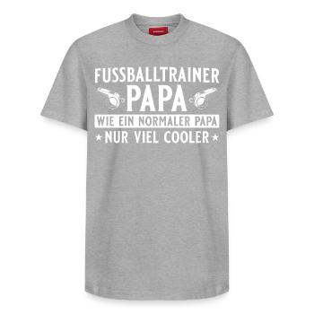 Fußballtrainer Papa Vatertag - Relaxed Unisex Supima Cotton T-Shirt – von SPREAD - Grau meliert - Vorne - AI Model Female 172 dark (172cm) & AI Model Male 185 dark (185cm)
